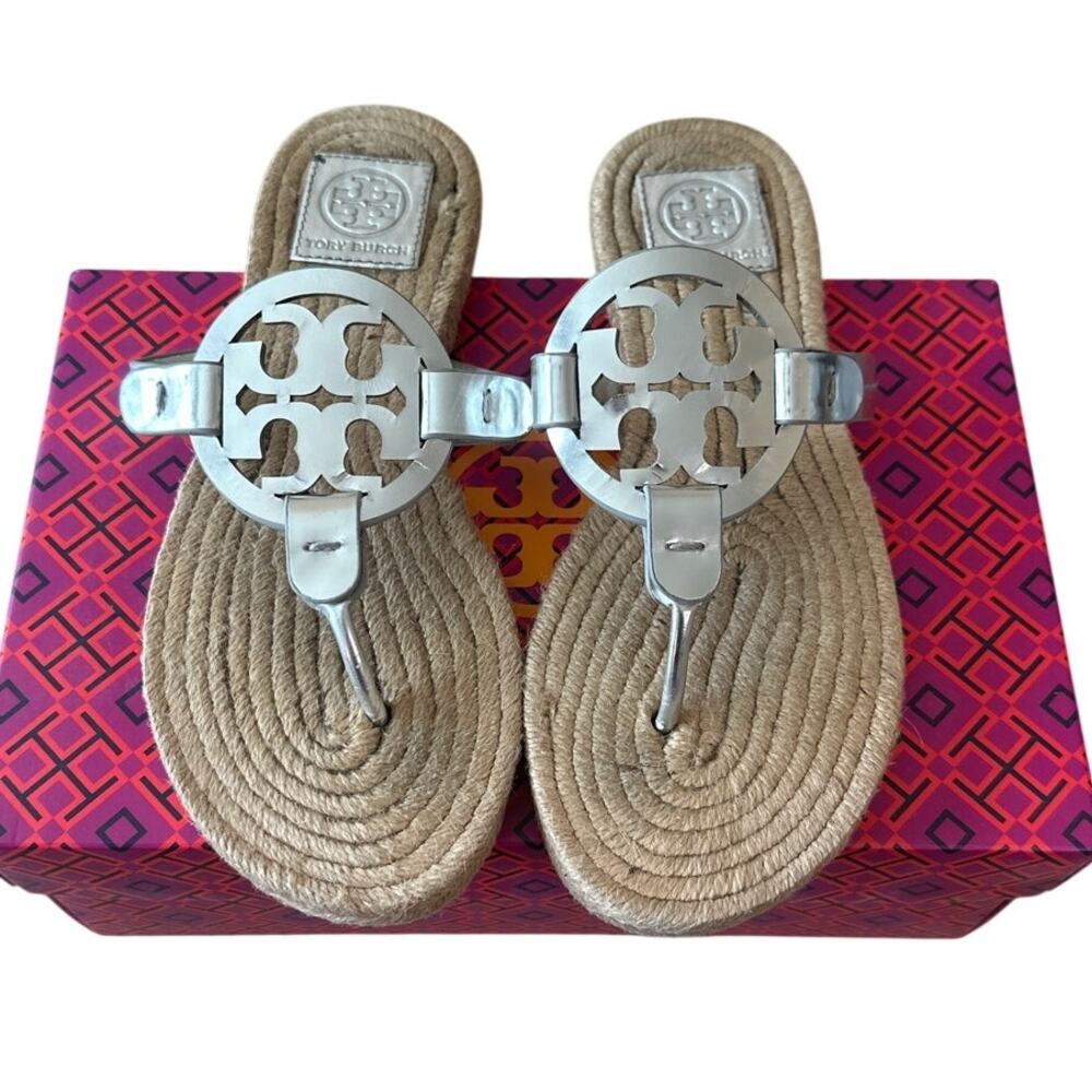 Tory Burch Miller Espadrille Sandals Silver Metallic 7
